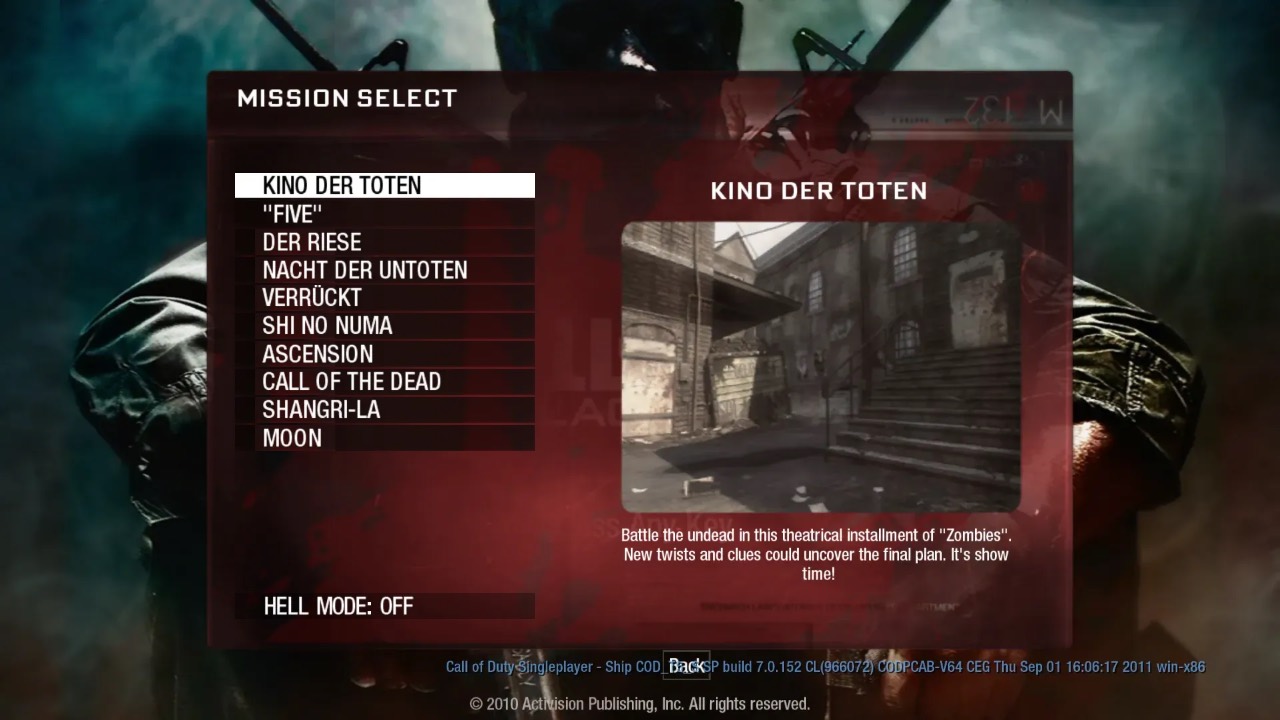 Mission select screen shown by the linked Black Ops Zombies browser project