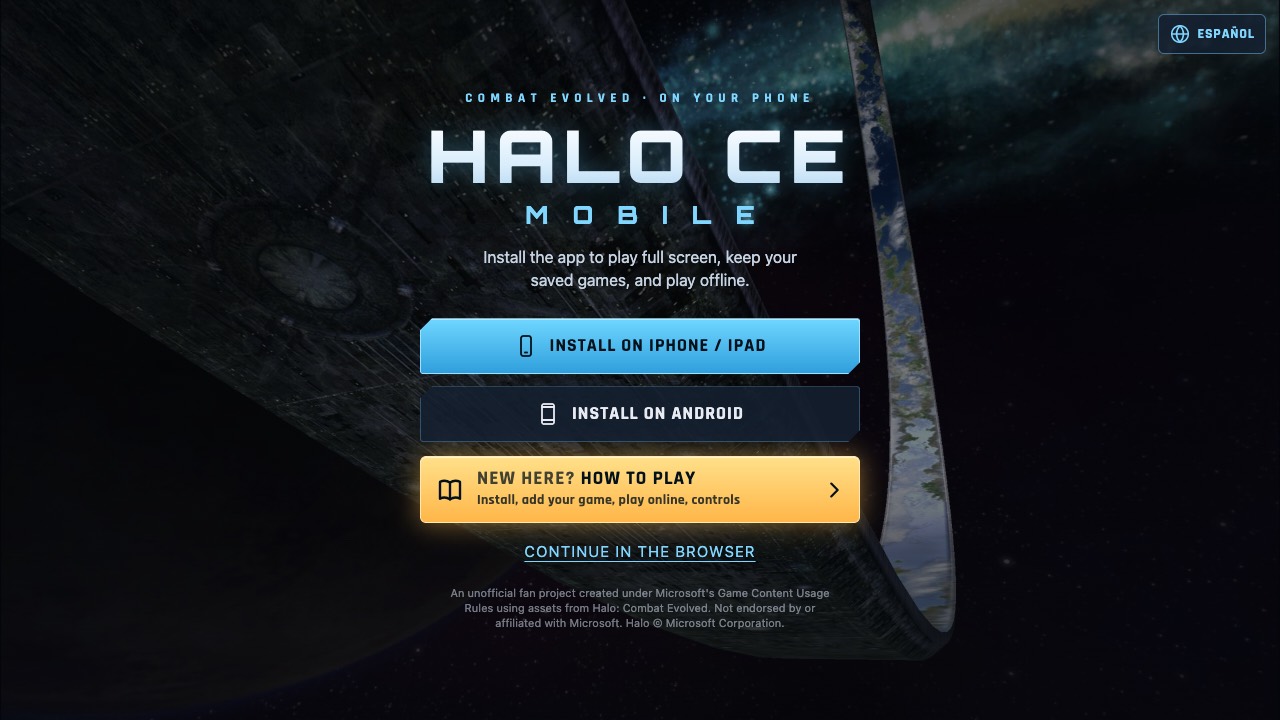 Halo CE Mobile browser project landing screen