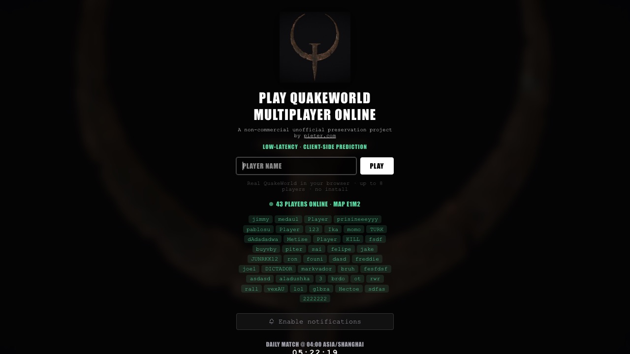 QuakeWorld browser project game view